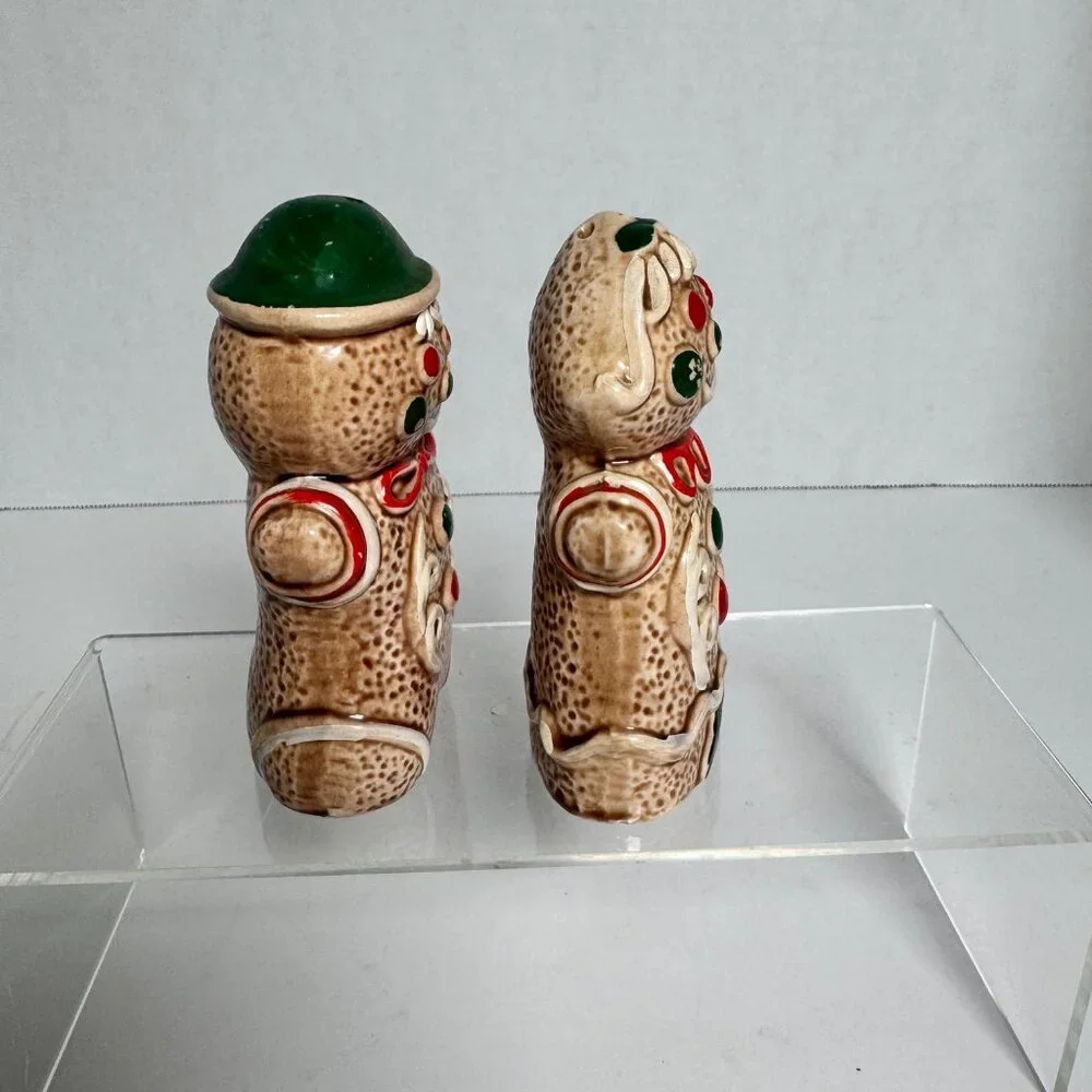 Vintage Gingerbread Man Woman Salt Pepper Shakers & Napkin‎ Holder Japan Ceramic